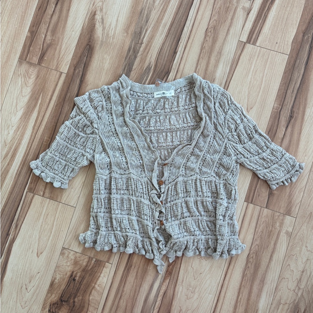 NATURAL LIFE Beige Knit Short-Sleeve Cardigan - Picture 4 of 8